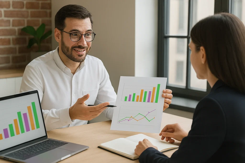 SEO expert explaining data insights to client