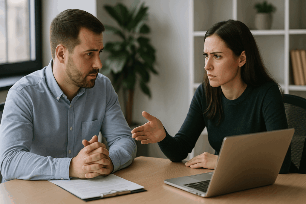 Two business partners refusing unethical SEO deal